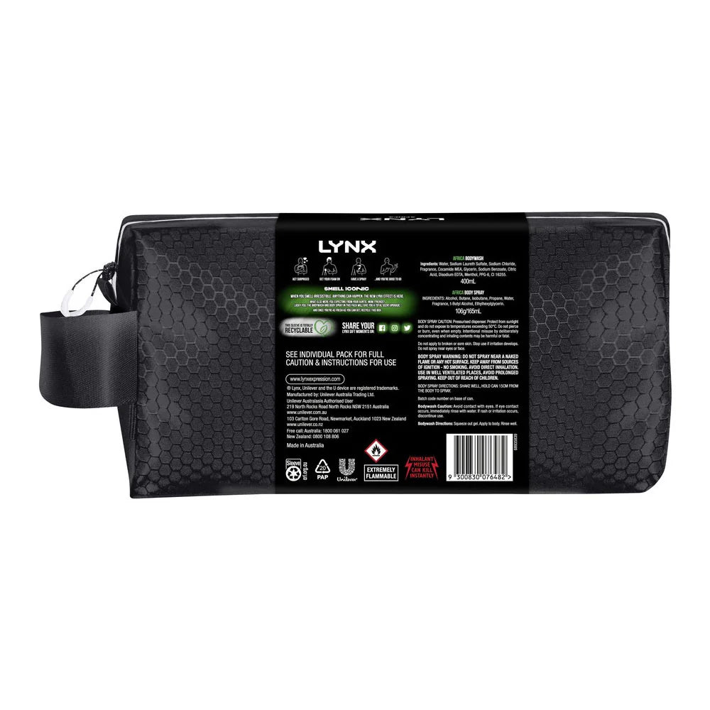 LYNX GIFT SET AFRICA BODY SPRAY + BODYWASH + WASHBAG