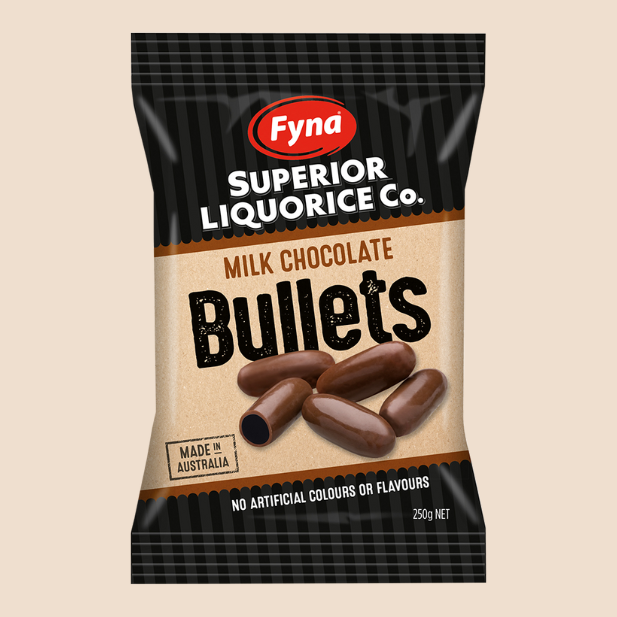 Fyna Superior Liquorice Co. Milk Chocolate Bullets 250g