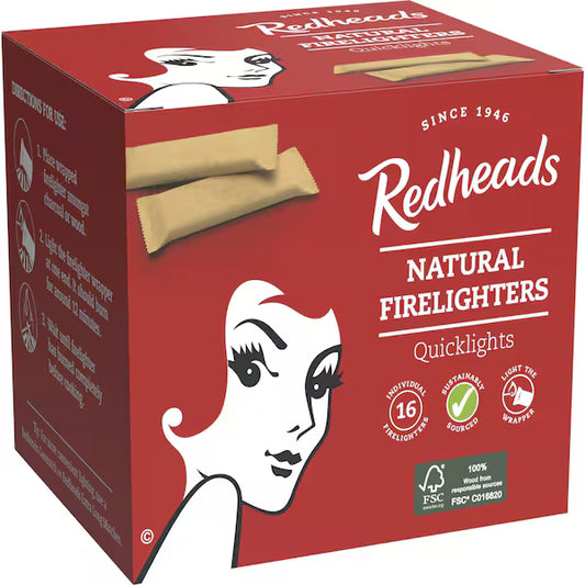 REDHEADS PK16 NATURAL FIRELIGHTERS QUICKLIGHTS