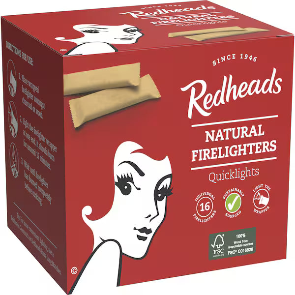 REDHEADS PK16 NATURAL FIRELIGHTERS QUICKLIGHTS